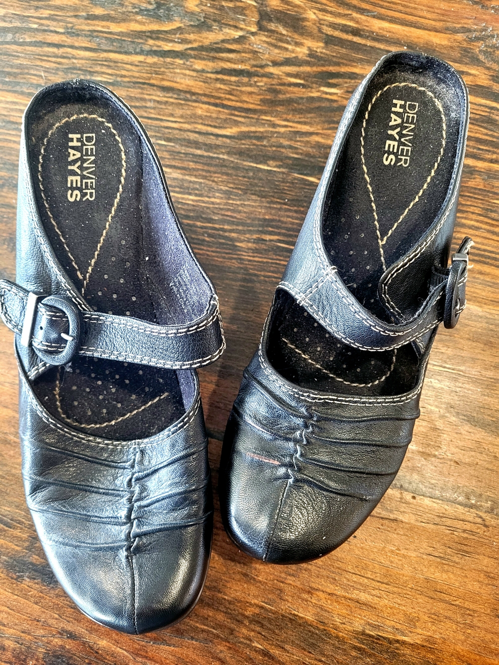 Denver Hayes Black Leather Mary Jane Clog with Buckle